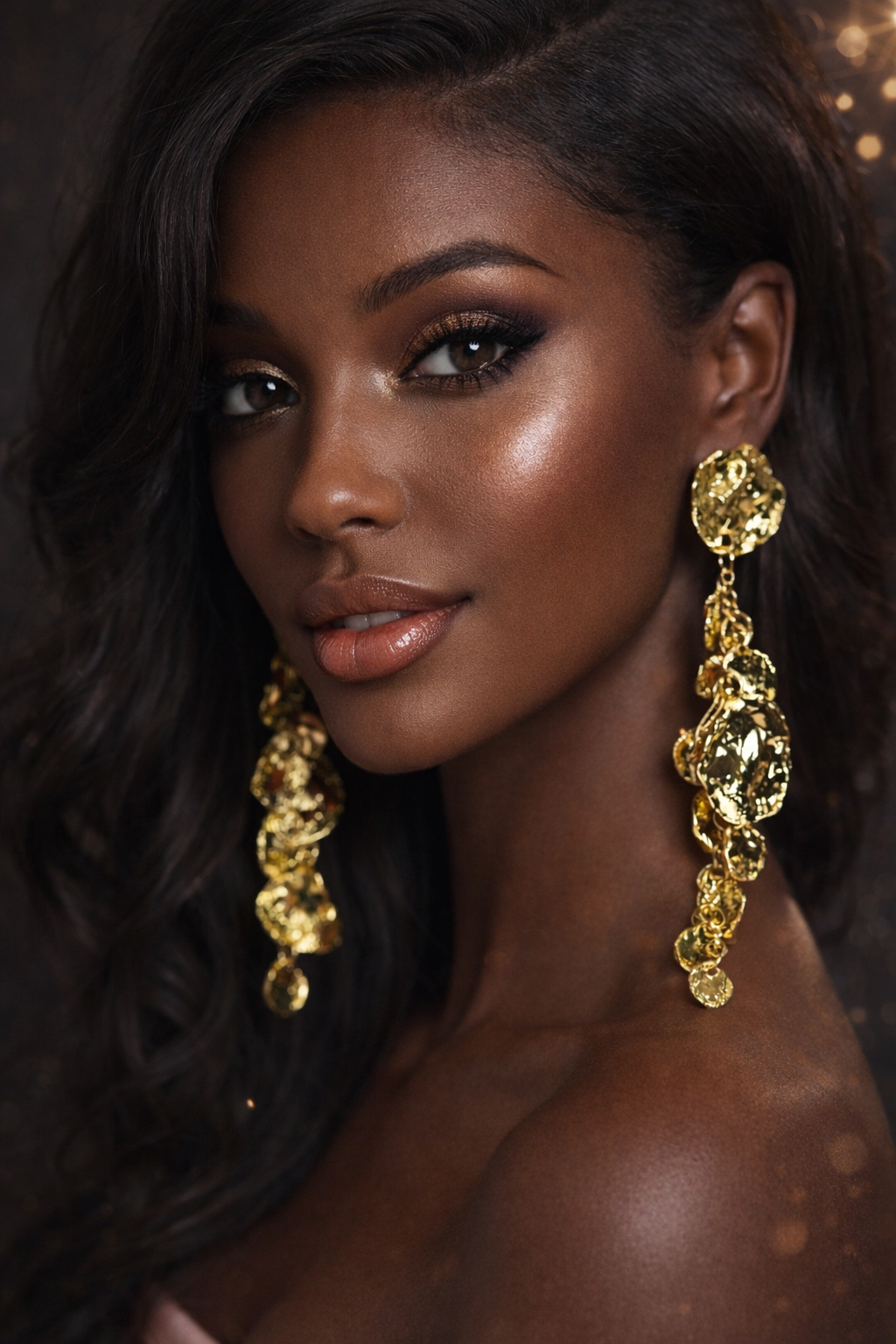 Gold Coin Cascade Statement Earrings – Long Textured Drop Earrings, Luxury Sculptural Jewelry