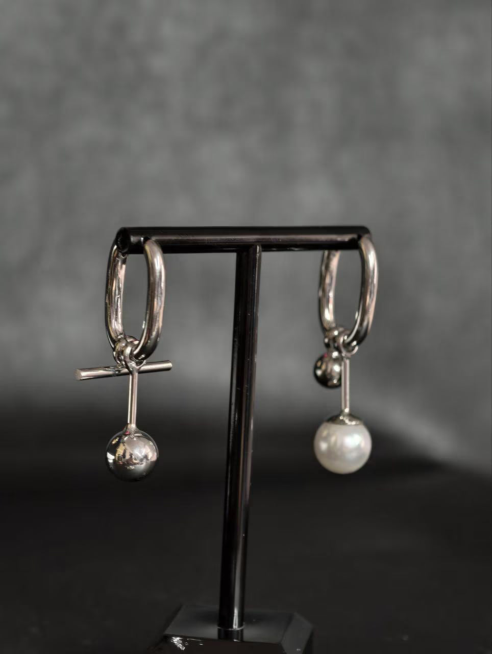 Minimalist Silver Hoop Earrings with Drop Ball – Modern Statement Dangle Earrings for Women, Elegant Gift Jewelry