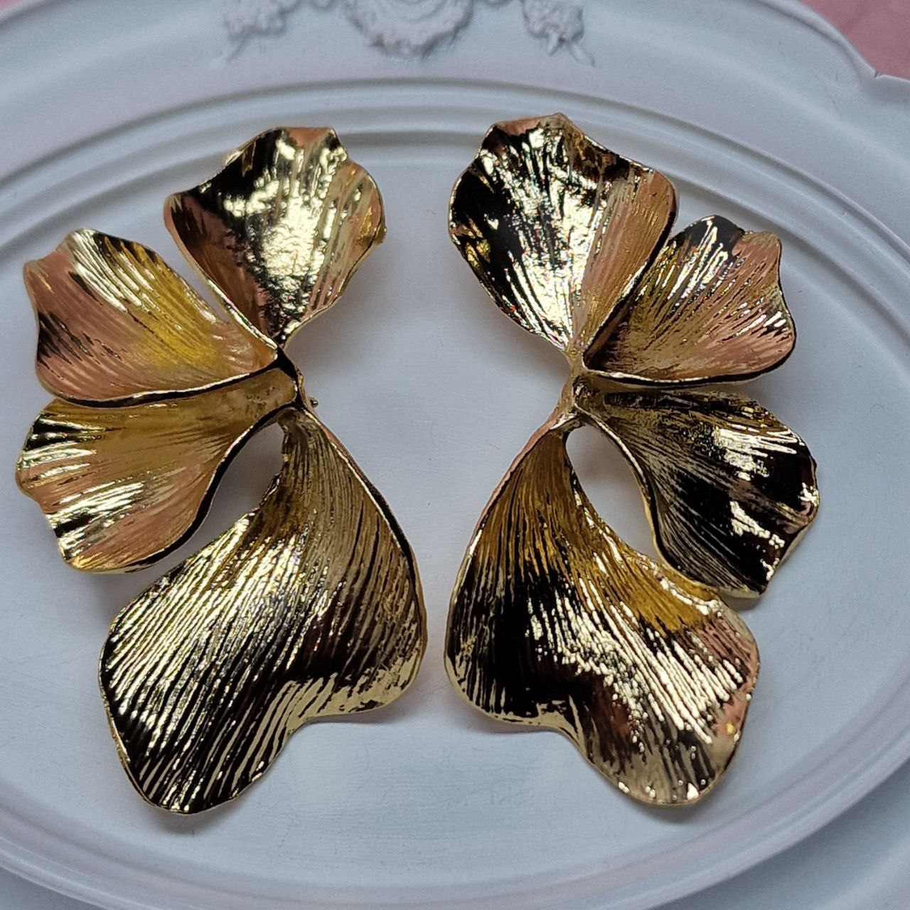 Gold Flower Statement Earrings – Large Botanical Drop Earrings