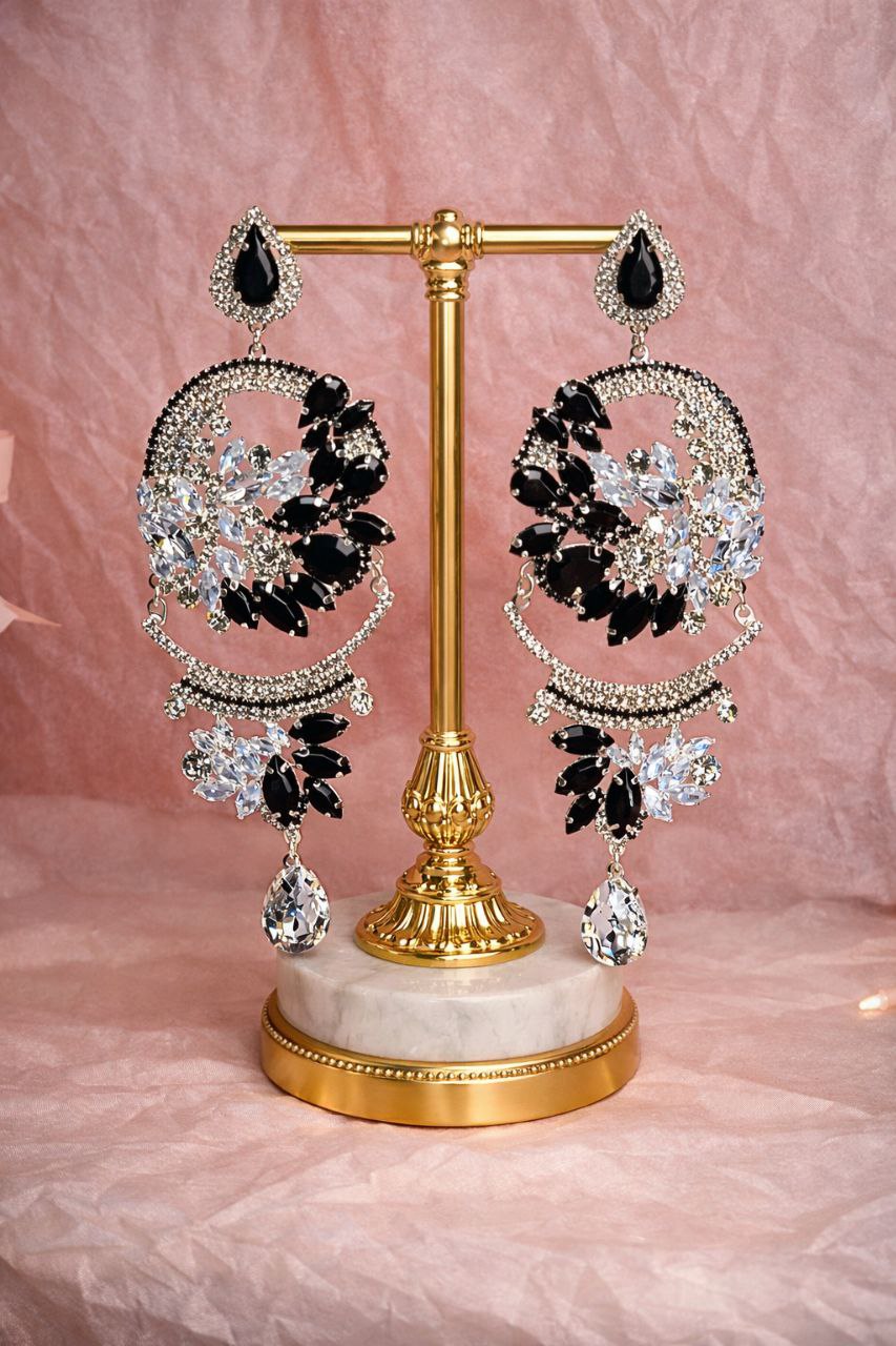 Black Crystal Statement Earrings | Luxury Rhinestone Chandelier Earrings