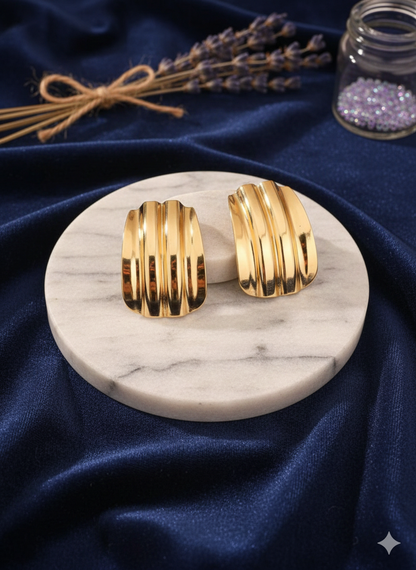 Bold Gold Statement Earrings – Chunky Textured Clip On Earrings, Luxury Modern Fashion Jewelry Gift for Her