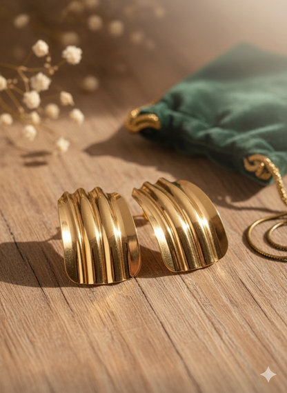 Bold Gold Statement Earrings – Chunky Textured Clip On Earrings, Luxury Modern Fashion Jewelry Gift for Her