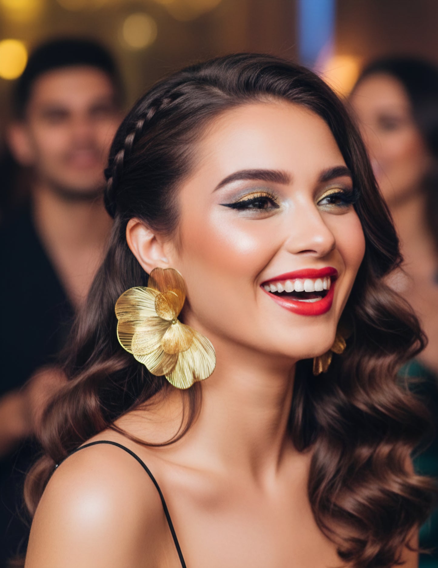 Gold Floral Statement Earrings – Oversized Flower Earrings, Luxury Lightweight Petal Earrings, Elegant Gift for Her