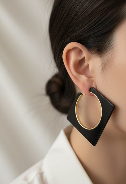 Gold Acrylic Hoop Earrings – Large Lightweight Statement Hoops, Modern Minimalist Jewelry, Gift for Her