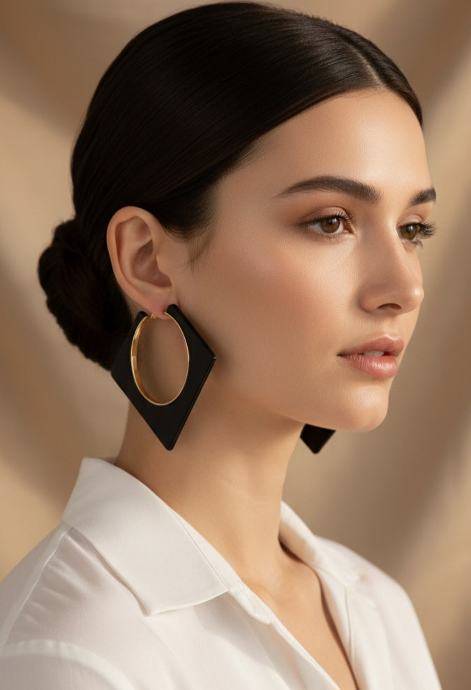 Gold Acrylic Hoop Earrings – Large Lightweight Statement Hoops, Modern Minimalist Jewelry, Gift for Her