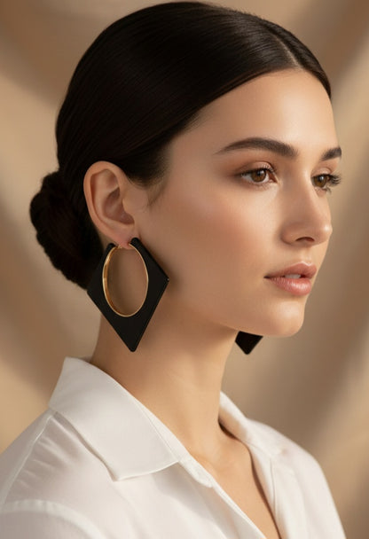 Gold Acrylic Hoop Earrings – Large Lightweight Statement Hoops, Modern Minimalist Jewelry, Gift for Her