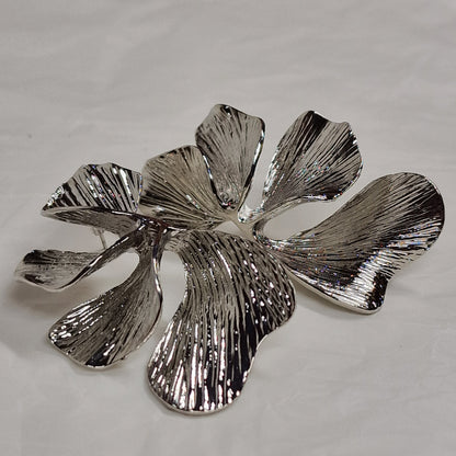 Oversized Silver Floral Statement Earrings – Sculptural Metal Flower Earrings, Bold Fashion Jewelry, Designer Style Earrings