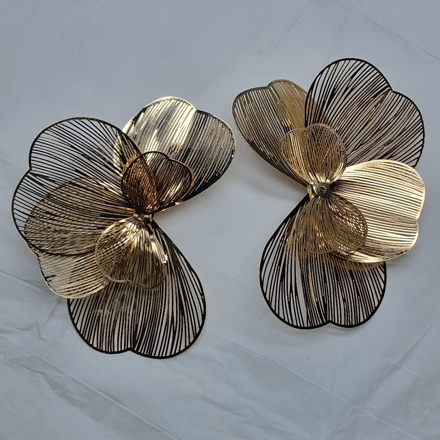 Gold Floral Statement Earrings – Oversized Flower Earrings, Luxury Lightweight Petal Earrings, Elegant Gift for Her