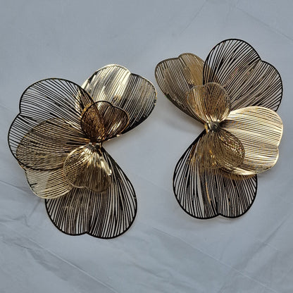 Gold Floral Statement Earrings – Oversized Flower Earrings, Luxury Lightweight Petal Earrings, Elegant Gift for Her