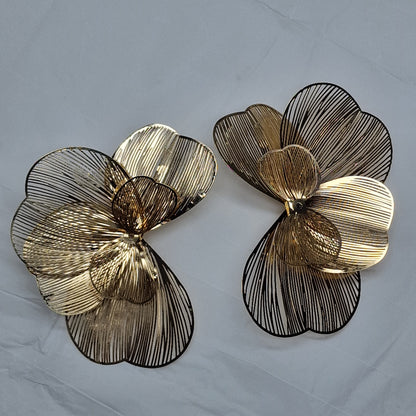 Gold Floral Statement Earrings – Oversized Flower Earrings, Luxury Lightweight Petal Earrings, Elegant Gift for Her