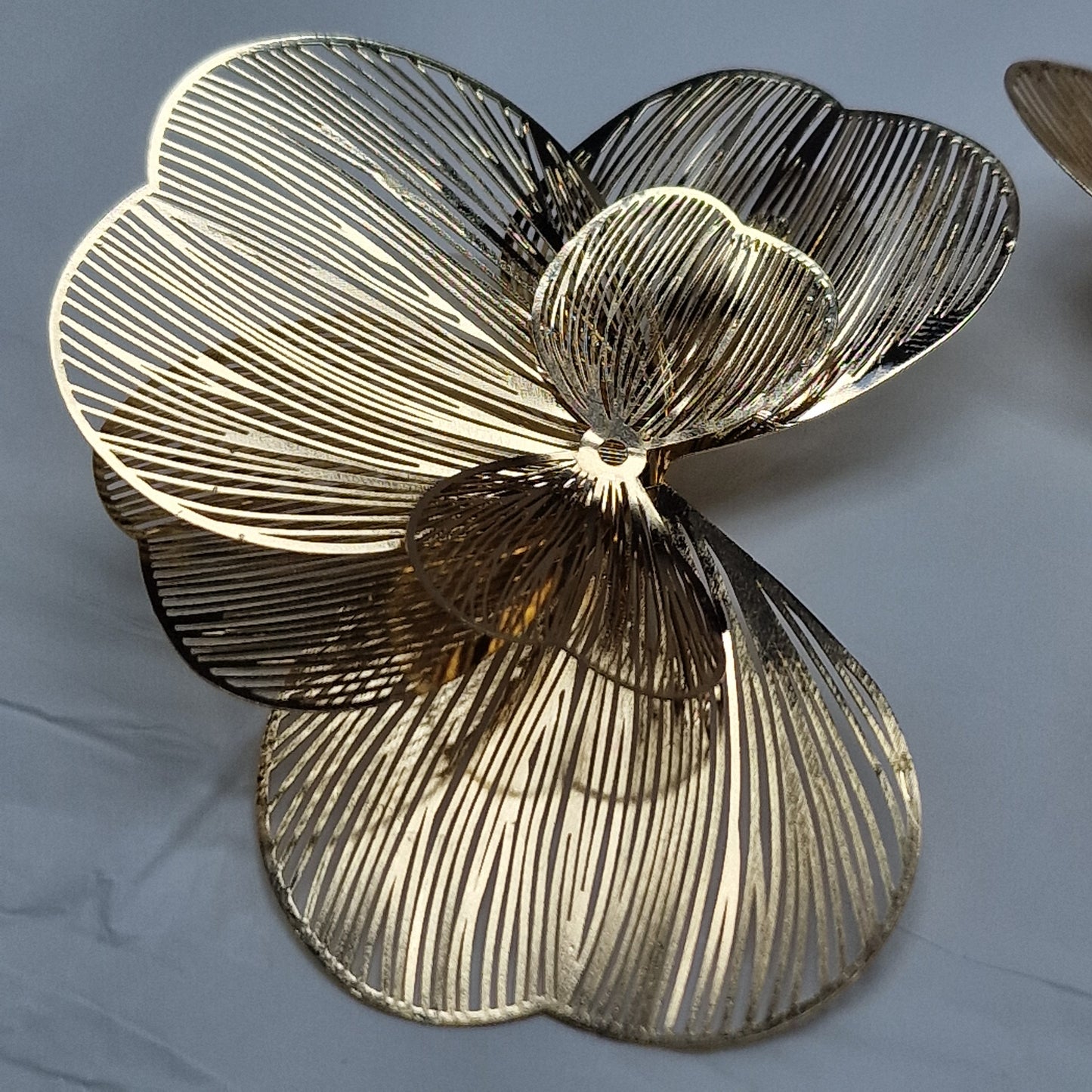 Gold Floral Statement Earrings – Oversized Flower Earrings, Luxury Lightweight Petal Earrings, Elegant Gift for Her