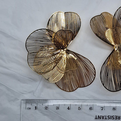 Gold Floral Statement Earrings – Oversized Flower Earrings, Luxury Lightweight Petal Earrings, Elegant Gift for Her