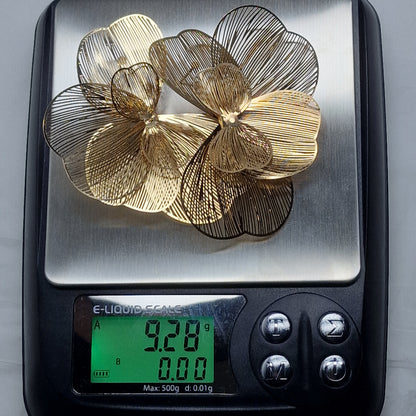 Gold Floral Statement Earrings – Oversized Flower Earrings, Luxury Lightweight Petal Earrings, Elegant Gift for Her