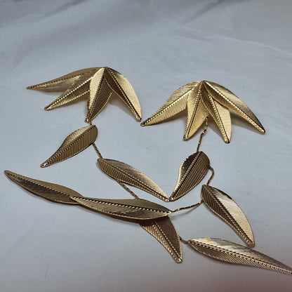 Dramatic Gold Leaf Drop Earrings – Long Statement Botanical Earrings