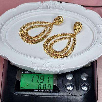 Gold Crystal Teardrop Earrings – Luxury Statement Glam Earrings
