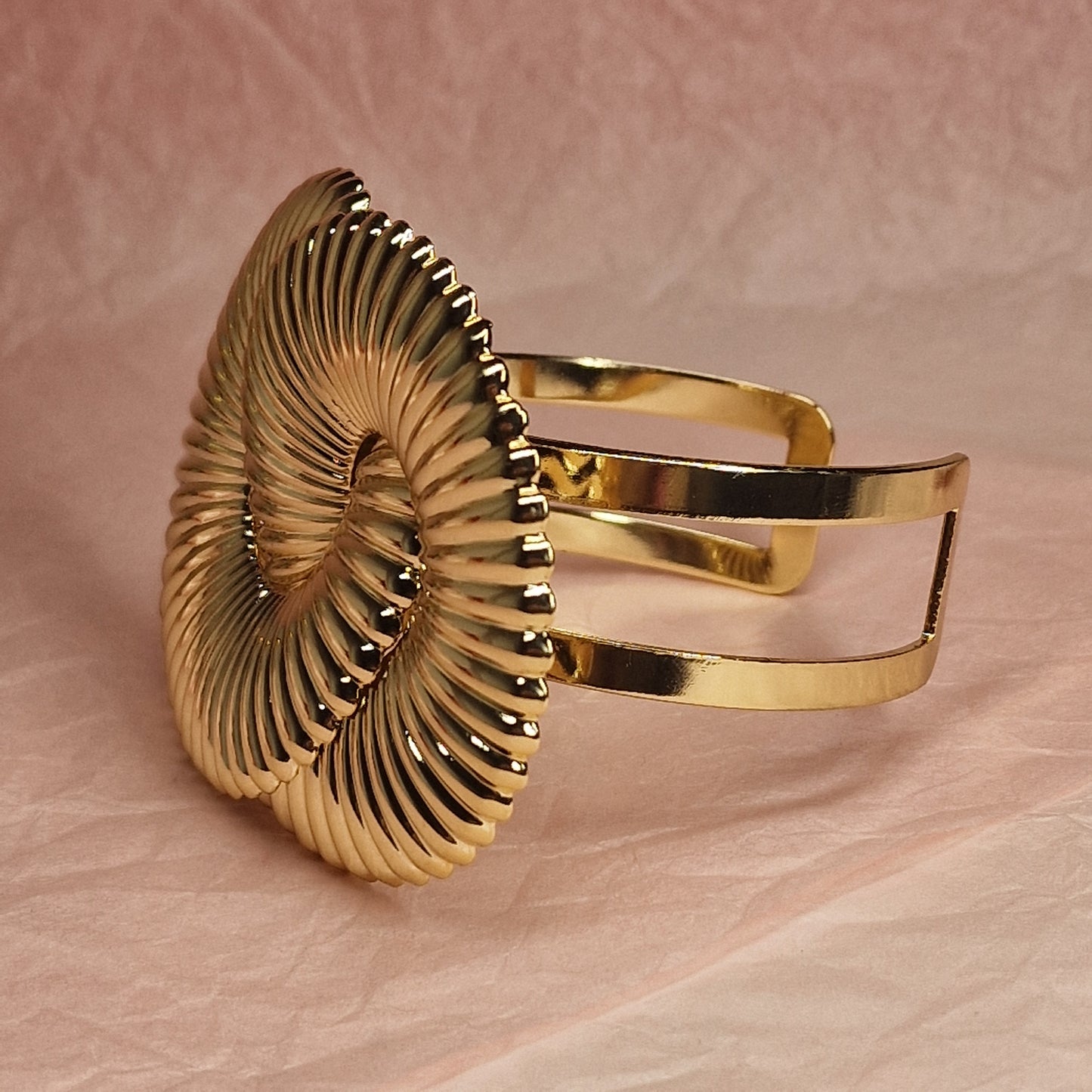 Gold Spiral Statement Cuff Bracelet, Oversized Gold Bracelet, Luxury Sculptural Bangle, Bold Runway Jewelry