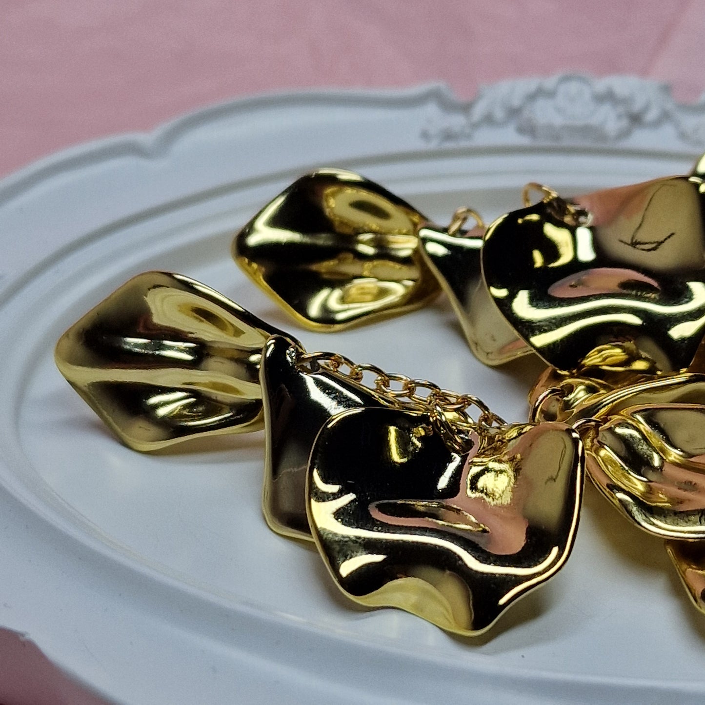 Lightweight Gold Petal Statement Earrings, Long Acrylic Drop Earrings for Wedding Guest & Party