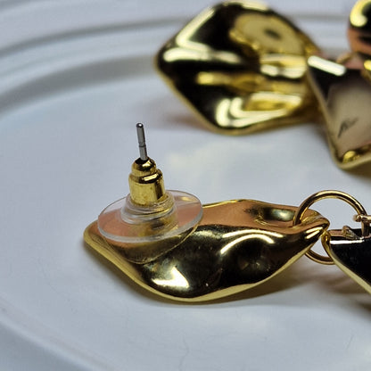 Lightweight Gold Petal Statement Earrings, Long Acrylic Drop Earrings for Wedding Guest & Party