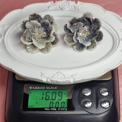 Oversized Floral Statement Earrings Silver Flower Romantic Jewelry
