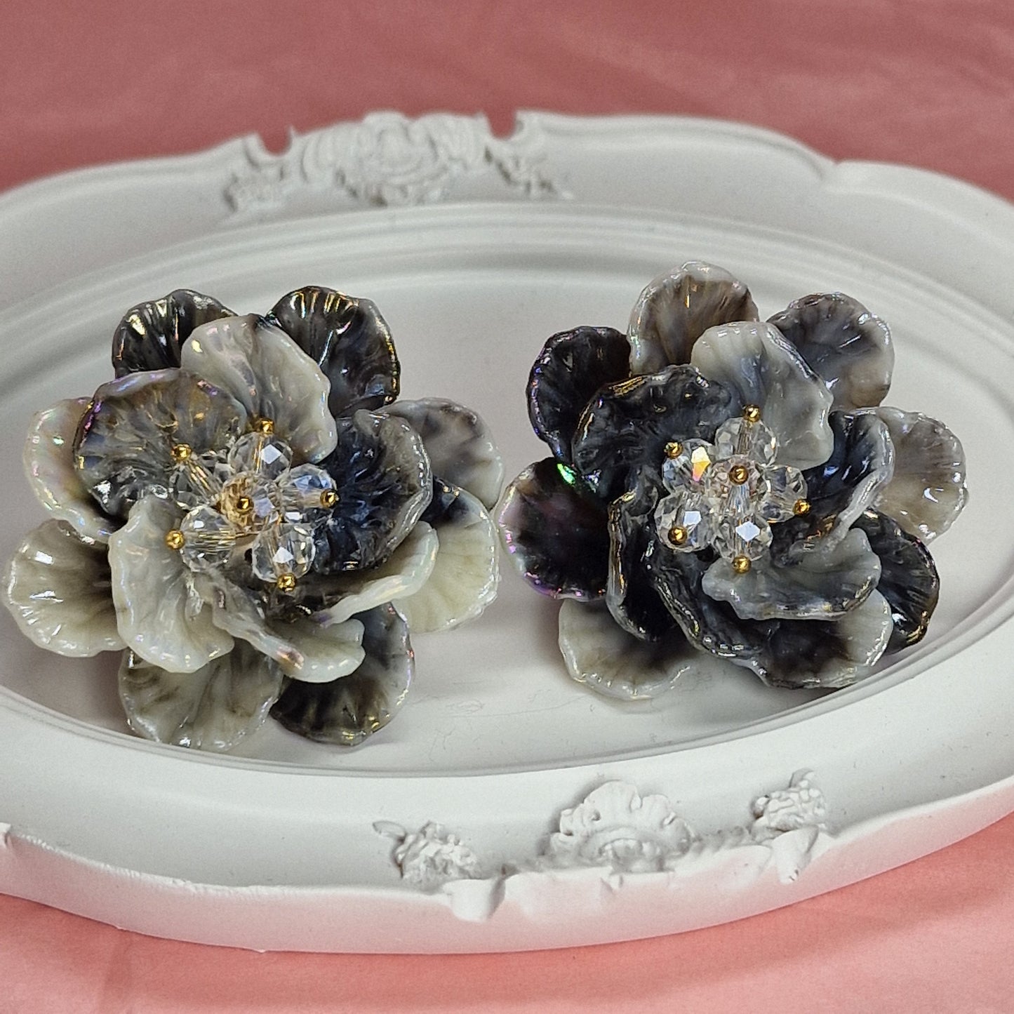Oversized Floral Statement Earrings Silver Flower Romantic Jewelry