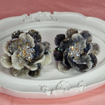 Oversized Floral Statement Earrings Silver Flower Romantic Jewelry
