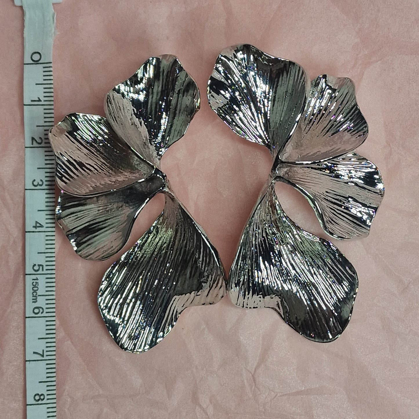 Oversized Silver Floral Statement Earrings – Sculptural Metal Flower Earrings, Bold Fashion Jewelry, Designer Style Earrings