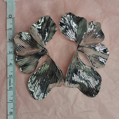 Oversized Silver Floral Statement Earrings – Sculptural Metal Flower Earrings, Bold Fashion Jewelry, Designer Style Earrings