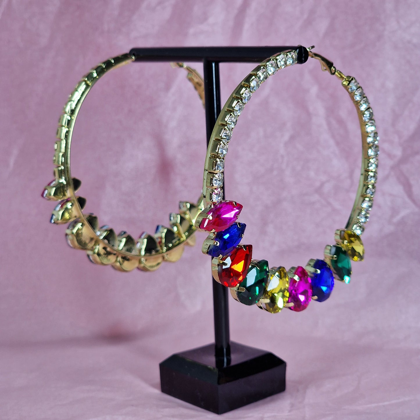 Rainbow Crystal Hoop Earrings – Colourful Rhinestone Statement Earrings