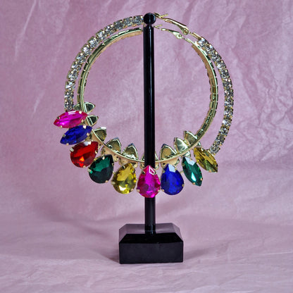 Rainbow Crystal Hoop Earrings – Colourful Rhinestone Statement Earrings