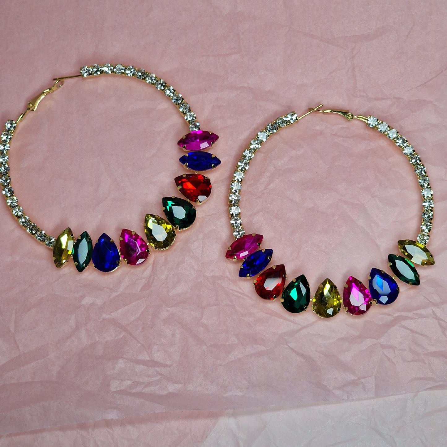 Rainbow Crystal Hoop Earrings – Colourful Rhinestone Statement Earrings