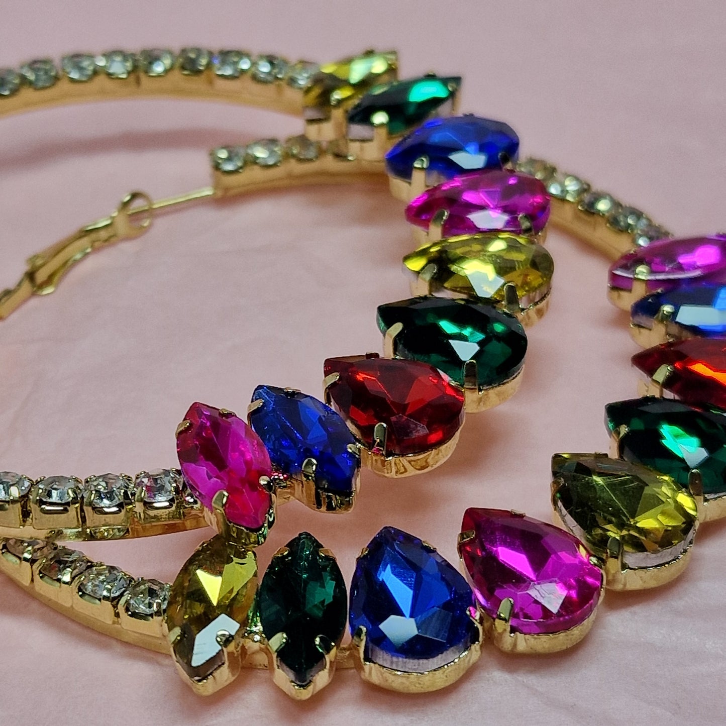 Rainbow Crystal Hoop Earrings – Colourful Rhinestone Statement Earrings