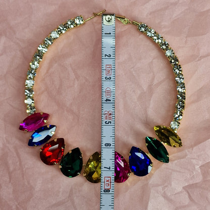Rainbow Crystal Hoop Earrings – Colourful Rhinestone Statement Earrings