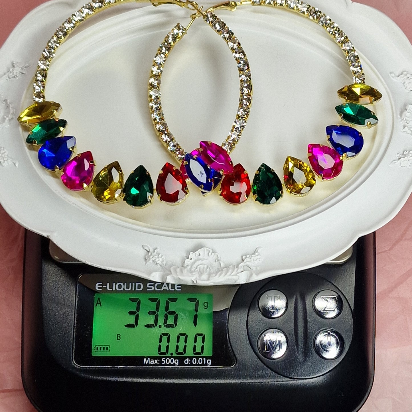 Rainbow Crystal Hoop Earrings – Colourful Rhinestone Statement Earrings