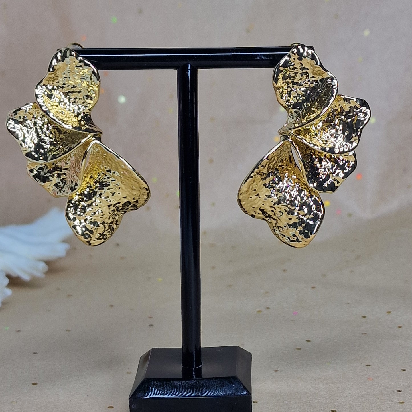 Gold Organic Flower Earrings Statement Floral Jewelry for Women Gift