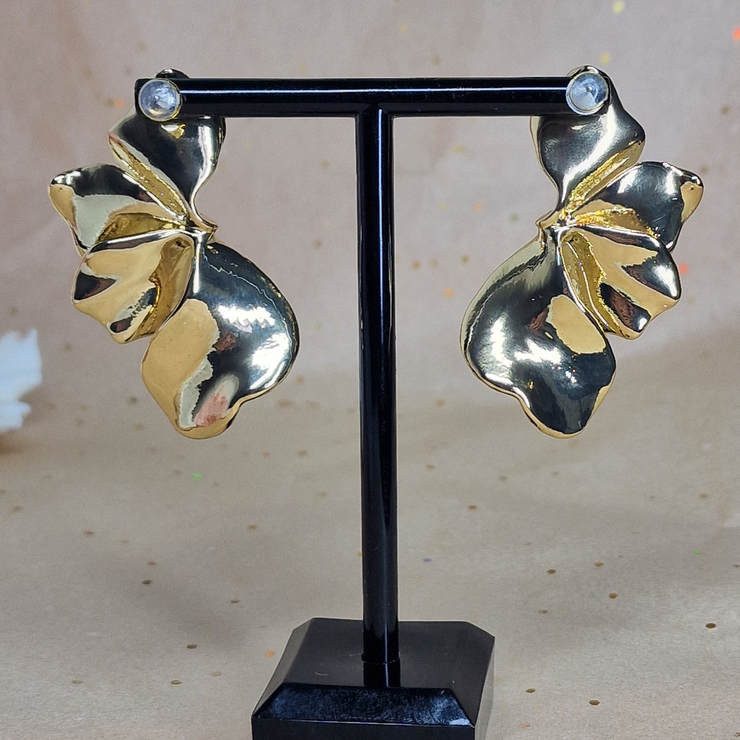 Gold Organic Flower Earrings Statement Floral Jewelry for Women Gift
