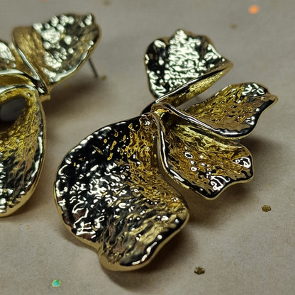 Gold Organic Flower Earrings Statement Floral Jewelry for Women Gift