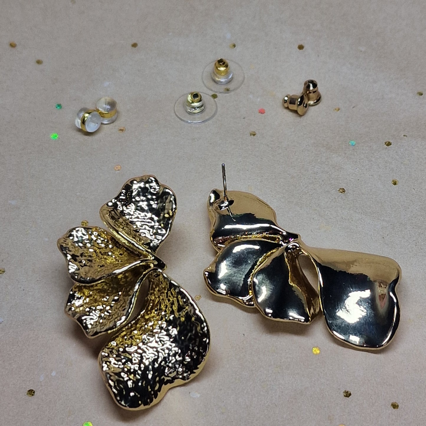 Gold Organic Flower Earrings Statement Floral Jewelry for Women Gift