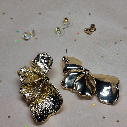 Gold Organic Flower Earrings Statement Floral Jewelry for Women Gift