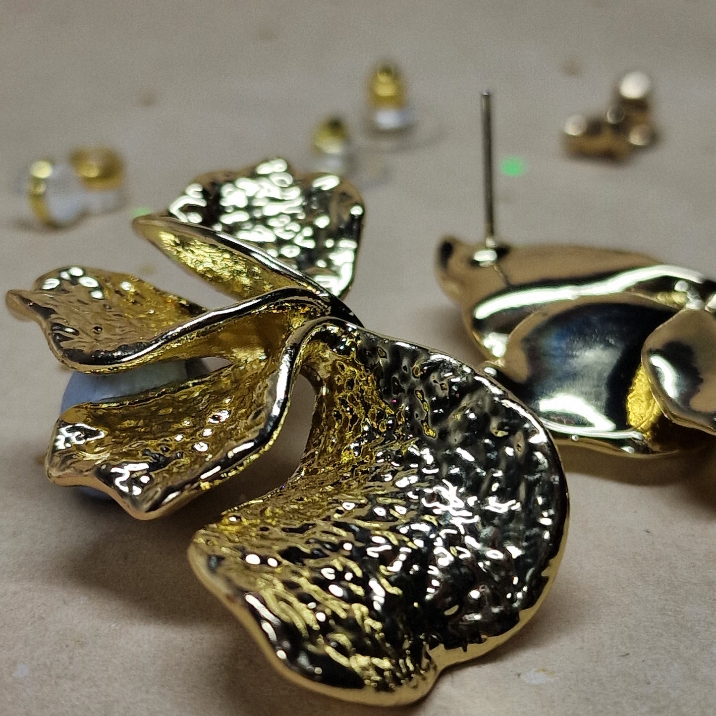 Gold Organic Flower Earrings Statement Floral Jewelry for Women Gift