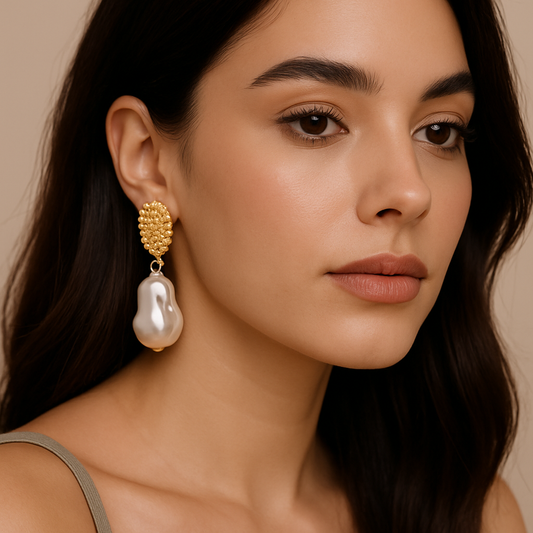 Baroque Pearl Drop Earrings – Gold Statement Bridal Earrings