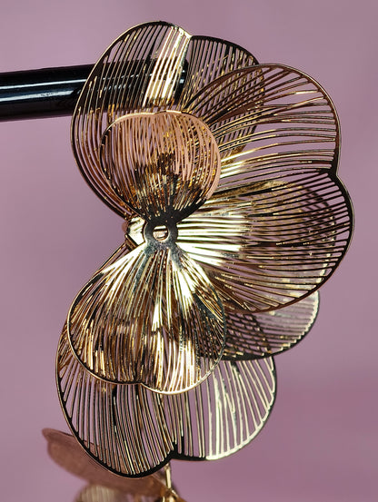 Golden Orchid Statement Earrings – Oversized Floral Gold Earrings