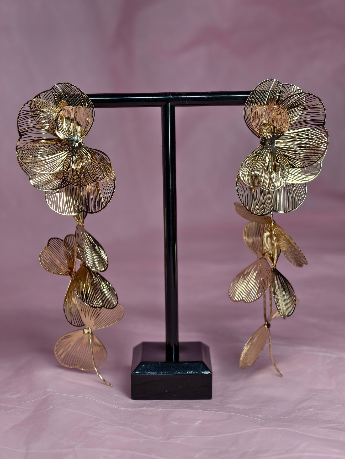 Golden Orchid Statement Earrings – Oversized Floral Gold Earrings