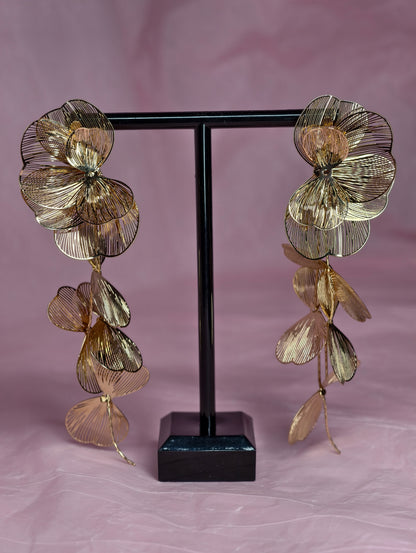 Golden Orchid Statement Earrings – Oversized Floral Gold Earrings