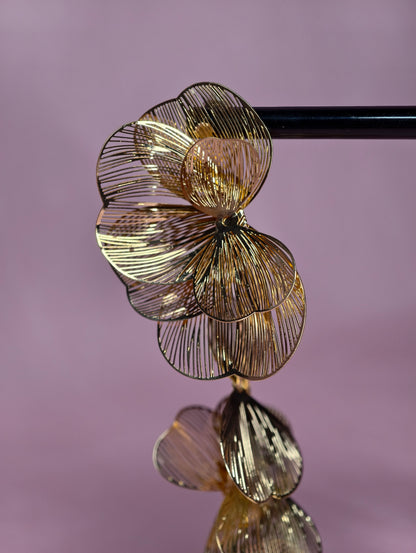 Golden Orchid Statement Earrings – Oversized Floral Gold Earrings