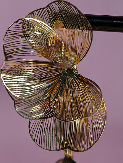 Golden Orchid Statement Earrings – Oversized Floral Gold Earrings