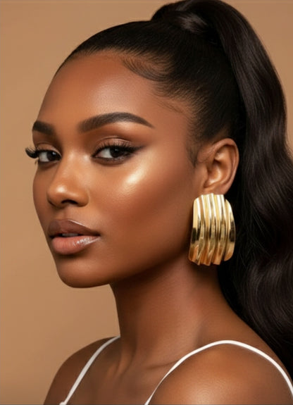 Bold Gold Statement Earrings – Chunky Textured Clip On Earrings, Luxury Modern Fashion Jewelry Gift for Her