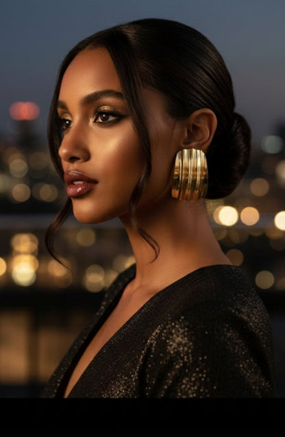 Bold Gold Statement Earrings – Chunky Textured Clip On Earrings, Luxury Modern Fashion Jewelry Gift for Her