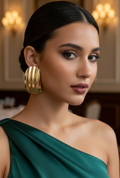 Bold Gold Statement Earrings – Chunky Textured Clip On Earrings, Luxury Modern Fashion Jewelry Gift for Her