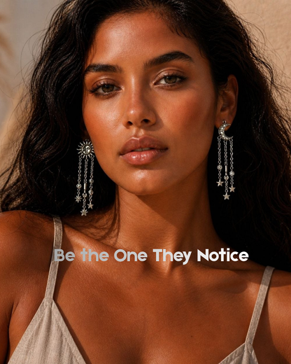 Celestial Sun & Moon Statement Earrings – Asymmetrical Star Chain Drop Earrings