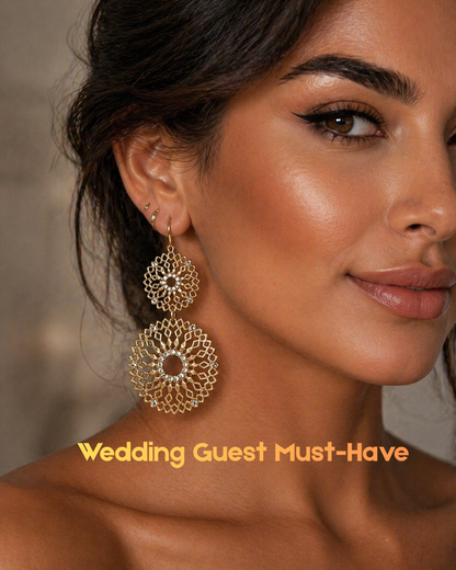 Gold Lace Statement Earrings – Bridal Wedding Guest Jewelry